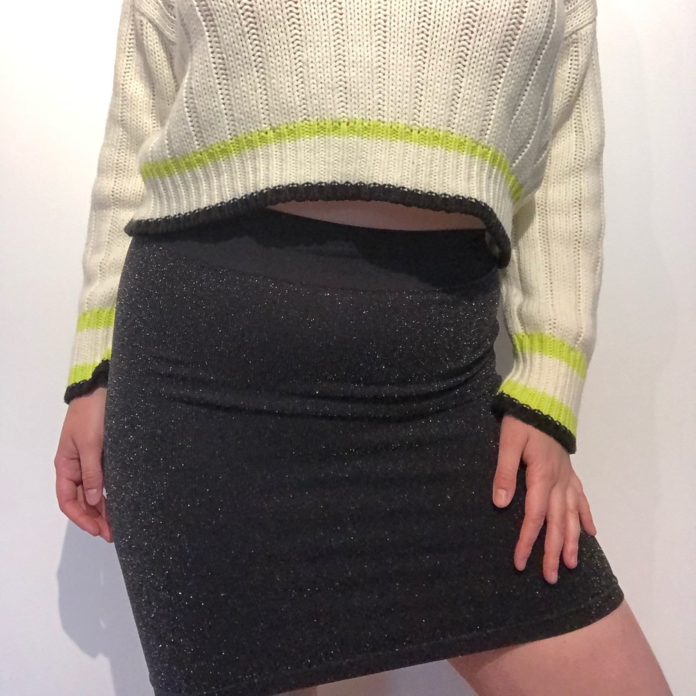 High waisted sparkle body con skirt